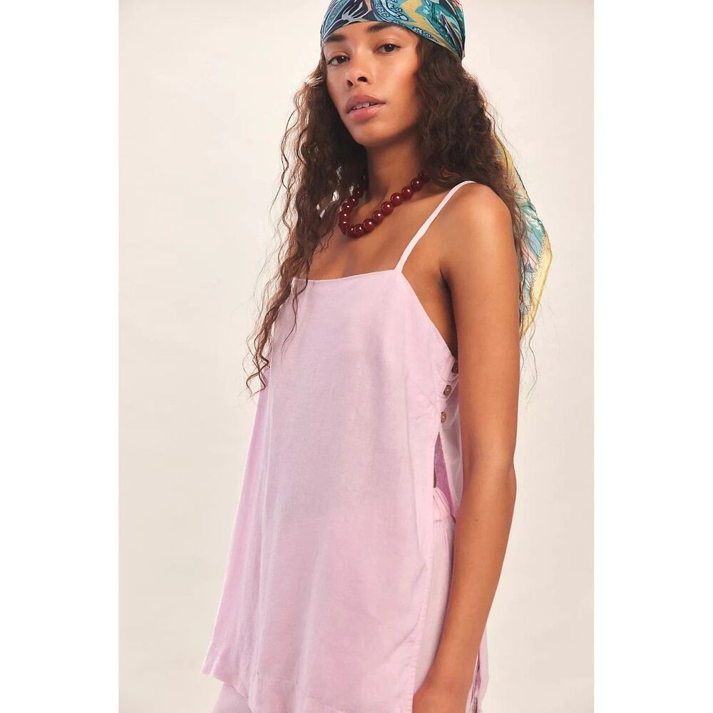 Free People Free Est Sightseer Linen Tunic Top Longline Sleeveless XL New 284724